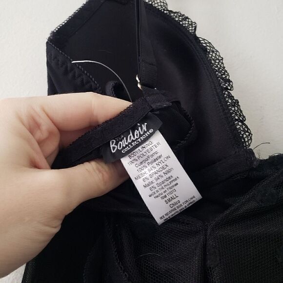 Boudoir Collection Black Teddy Lingerie Polka Dot Thong Set S NWOT - Picture 8 of 10